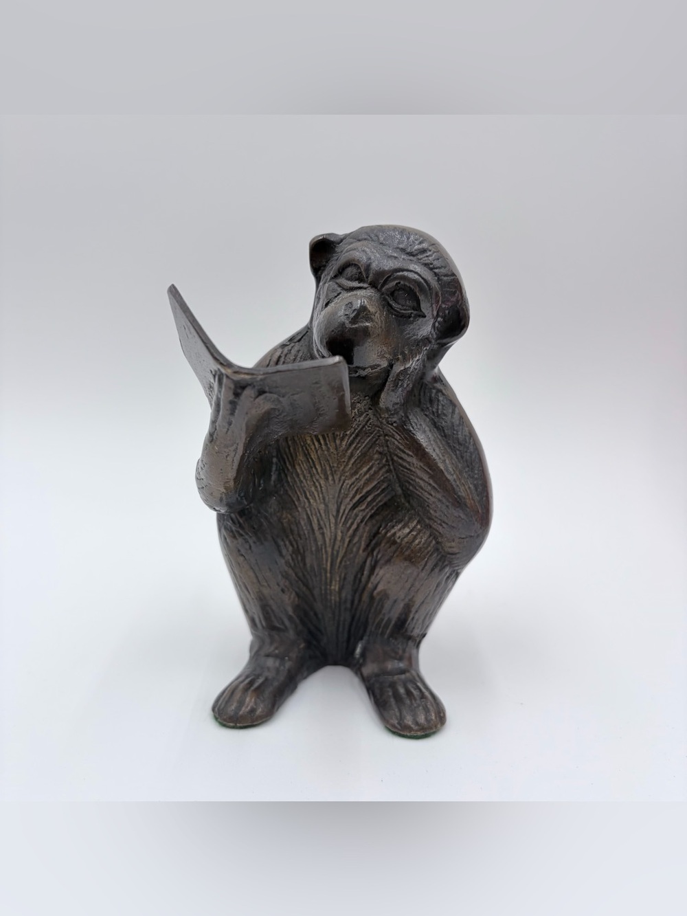 Metal Chimpanzee Monkey Ape Reading A Book Wild Animal Figurine